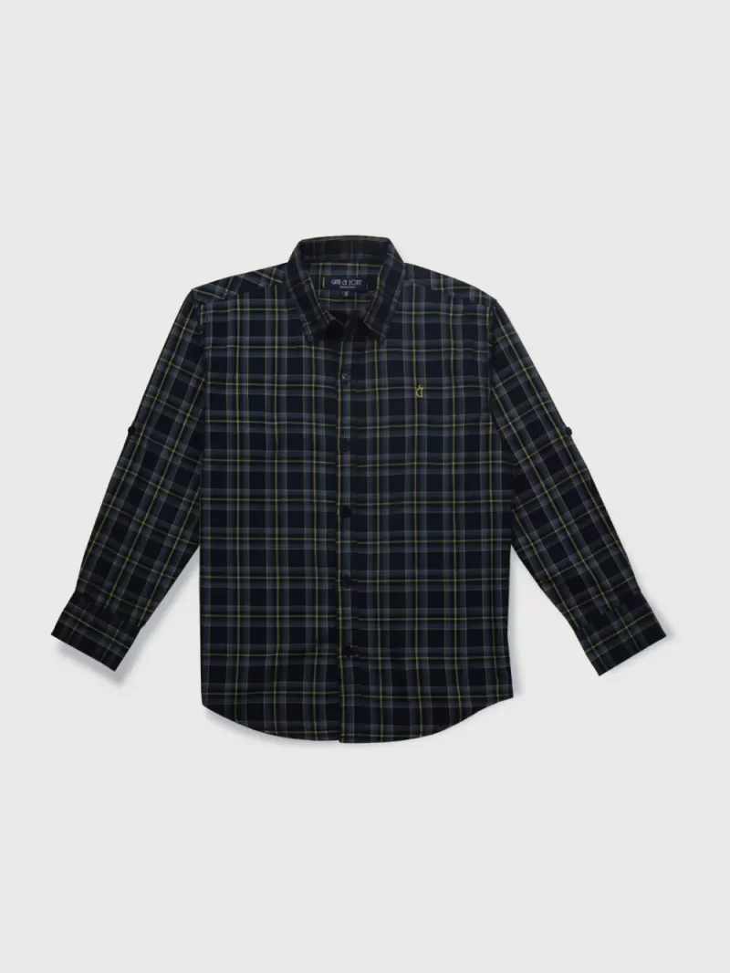 Gini And Jony Boys Navy Blue Checks Cotton Shirt Full Sleeves