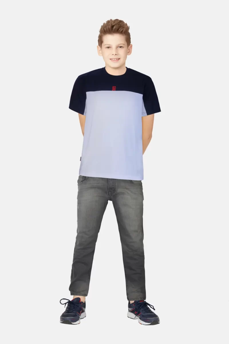 Gini And Jony Boys Navy Color Block Cotton T-Shirt Half Sleeves