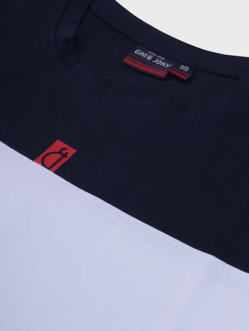 Gini And Jony Boys Navy Color Block Cotton T-Shirt Half Sleeves