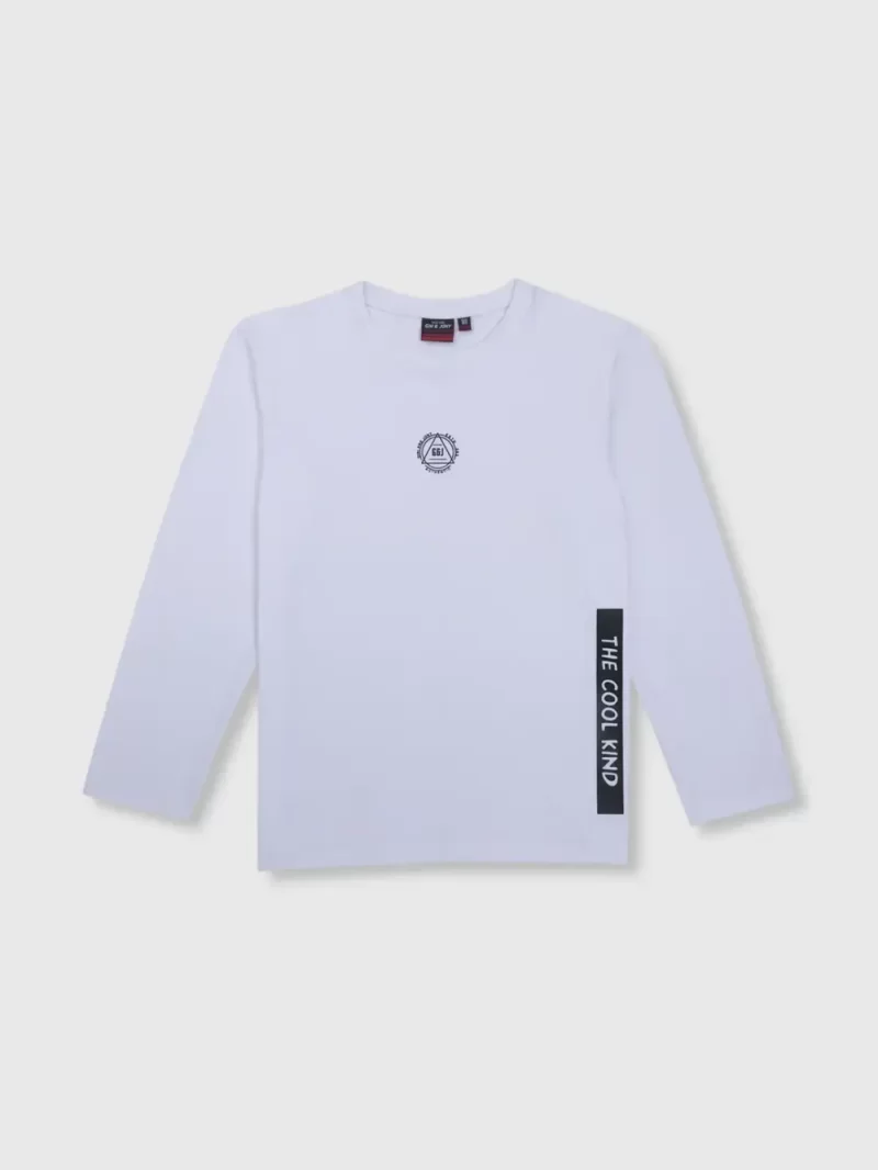 Gini & Jony Boys White Printed Knits T-Shirt Full Sleeves