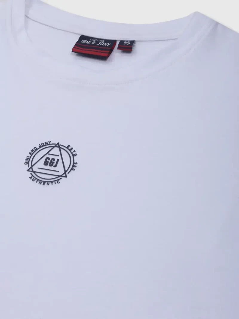 Gini & Jony Boys White Printed Knits T-Shirt Full Sleeves