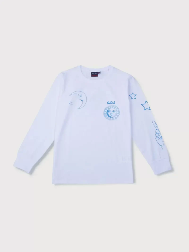 Gini & Jony Boys White Printed Knits T-Shirt Full Sleeves