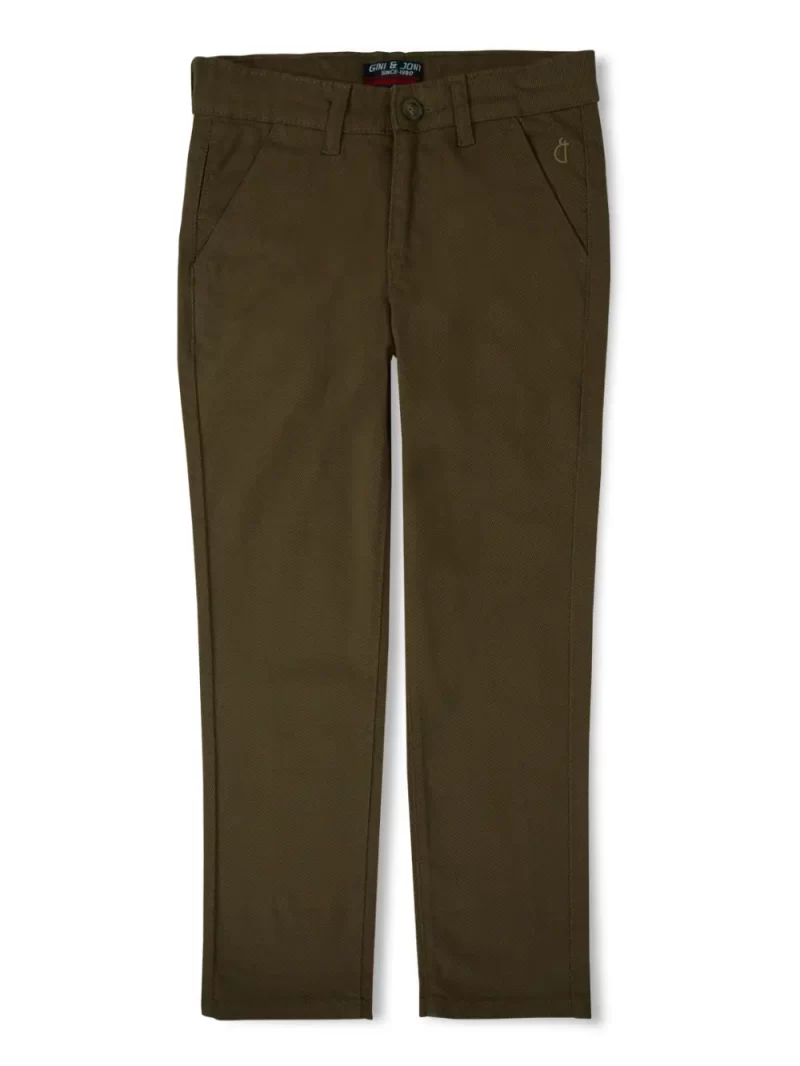 Gini & Jony Boys Solid Cotton Fixed Waist Trouser