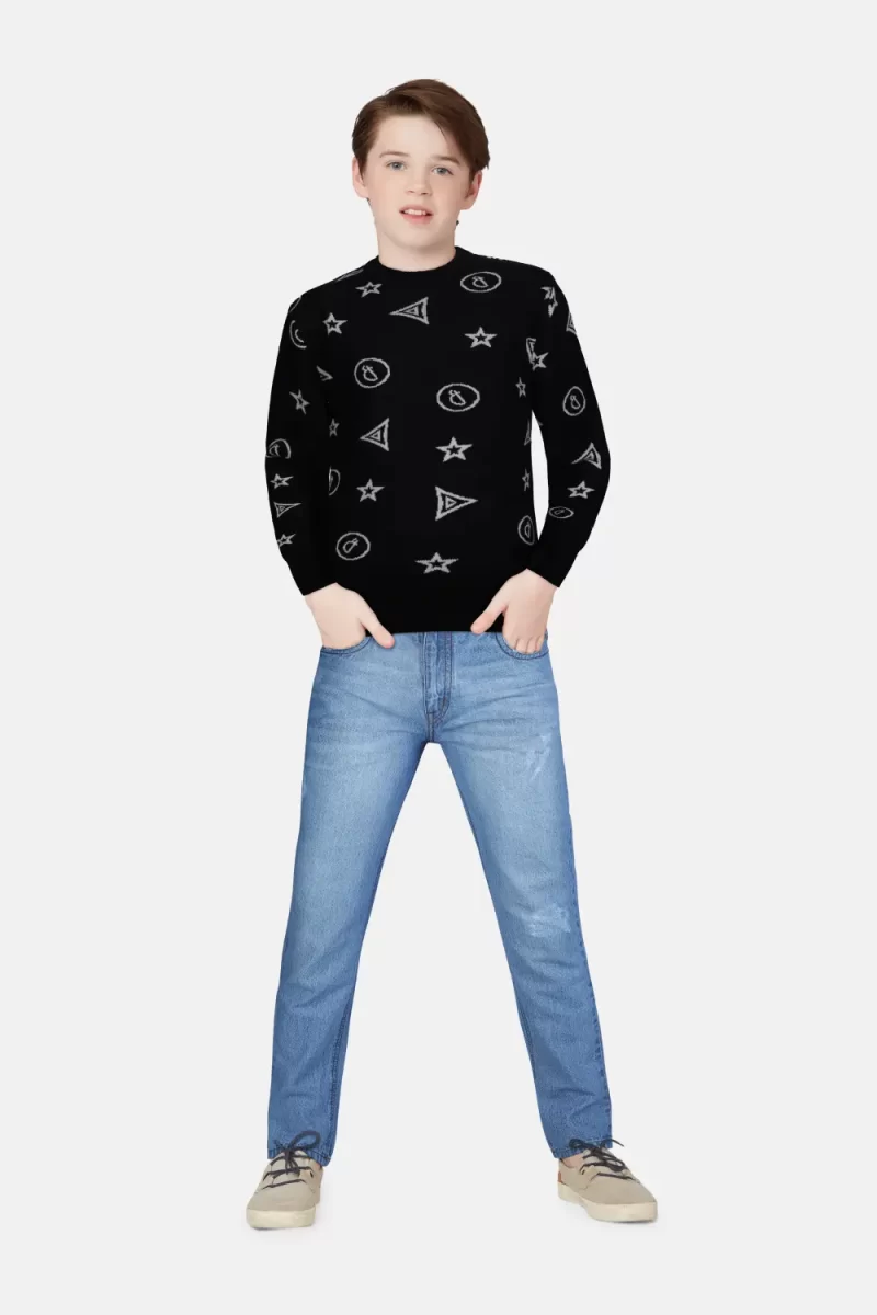 Gini And Jony Boys Black Conversational Print Cotton Sweater Full Sleeves