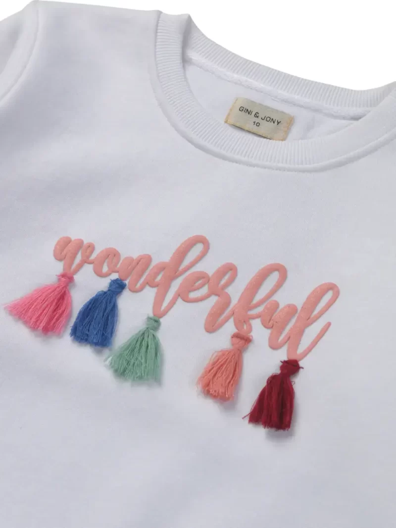 Gini & Jony Girls White Solid Woven Full Sleeves Sweat Shirt