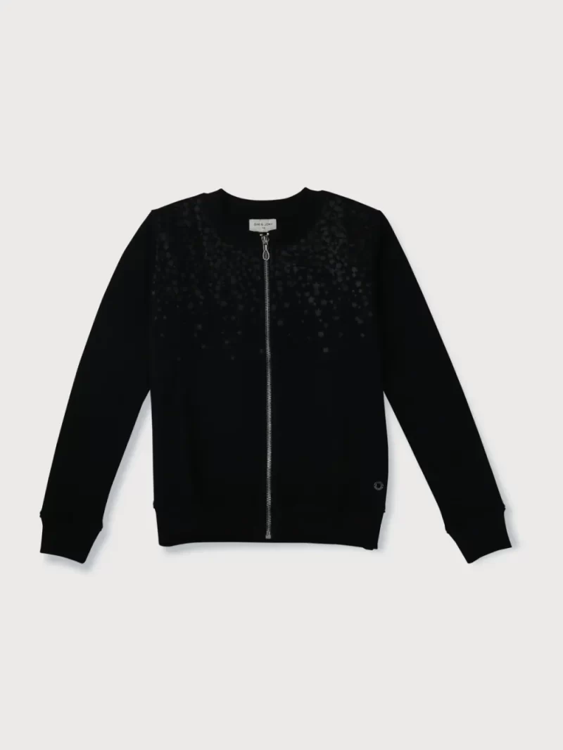 Gini And Jony Girls Black Printed Cotton Knits Jacket Full Sleeves