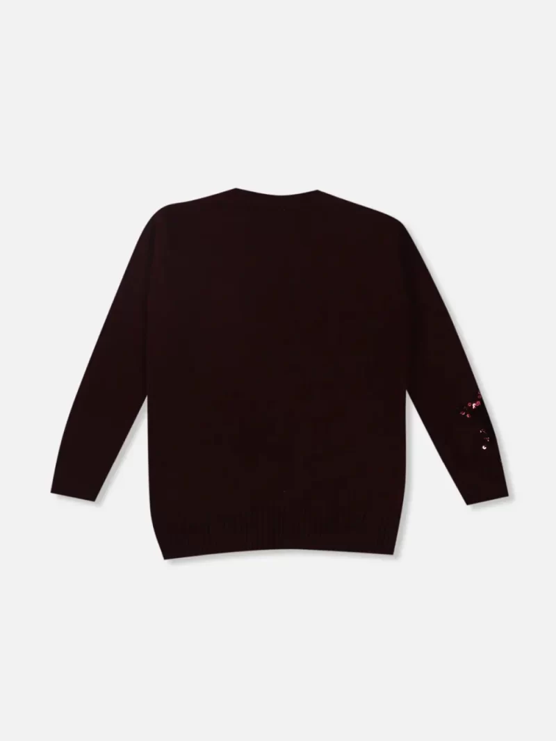 Gini And Jony Girls Maroon Sequin Acrylic Sweater Full Sleeves 9-10Y