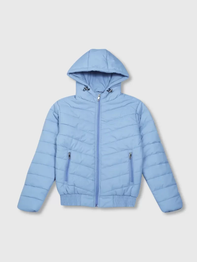 Gini And Jony Girls Blue Solid Taffeta Heavy Winter Jacket Full Sleeves 9-10 Years