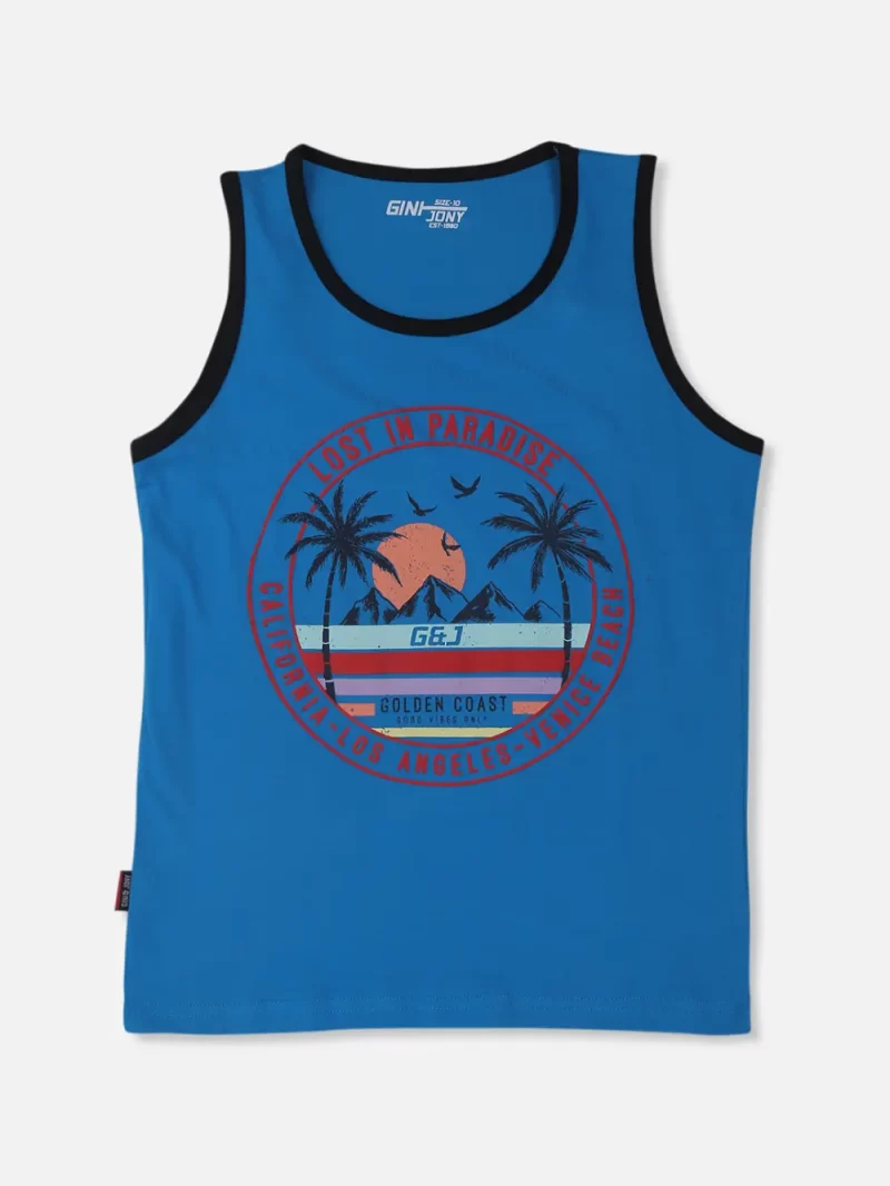 Gini And Jony Boys Blue Graphic Print Cotton Sleeveless Sando