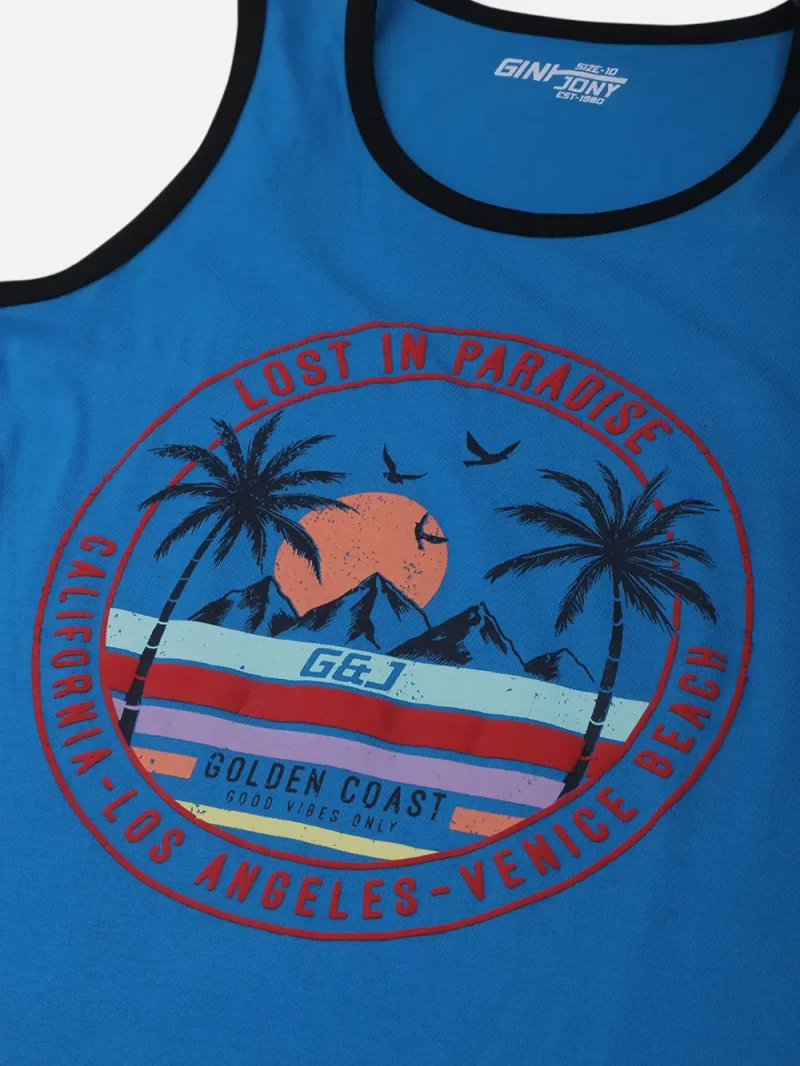 Gini And Jony Boys Blue Graphic Print Cotton Sleeveless Sando