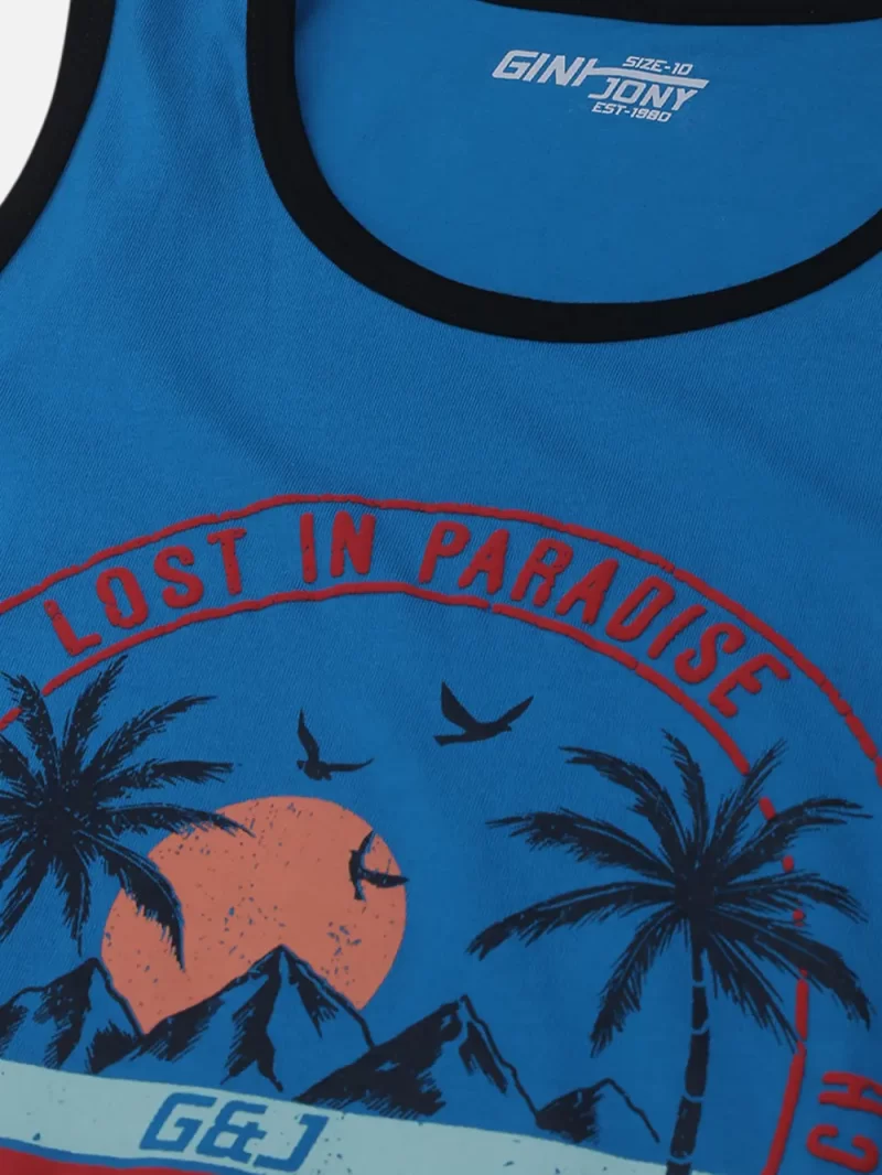 Gini And Jony Boys Blue Graphic Print Cotton Sleeveless Sando