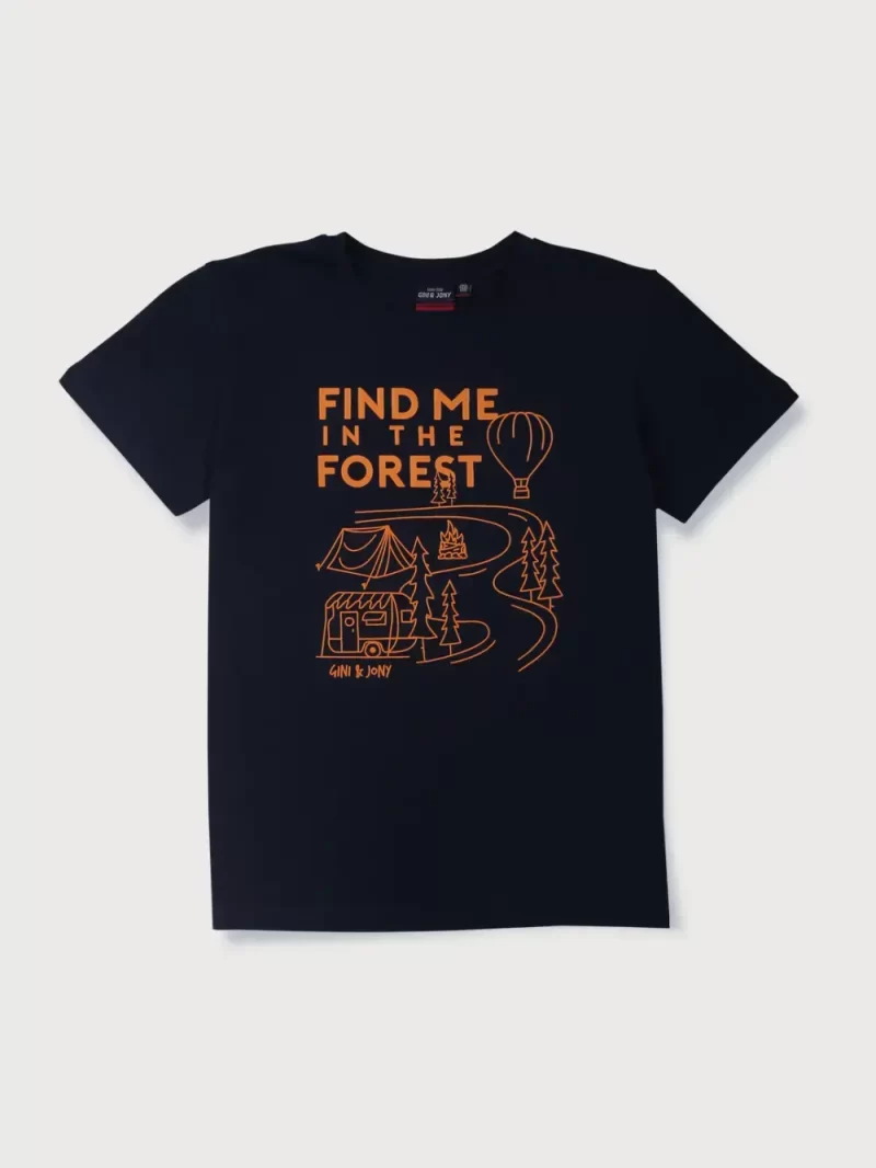 Gini & Jony Boys’ Blue T-Shirt Knitshand-Wash Regular Fit