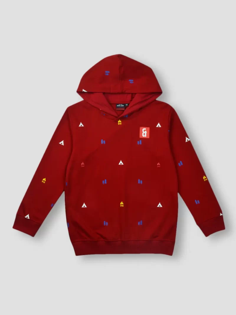 Gini And Jony Boys Red Conversational Print Cotton Sweat Shirt Full Sleeves