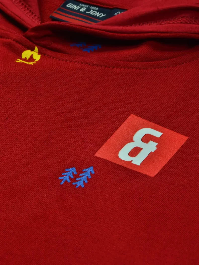 Gini And Jony Boys Red Conversational Print Cotton Sweat Shirt Full Sleeves