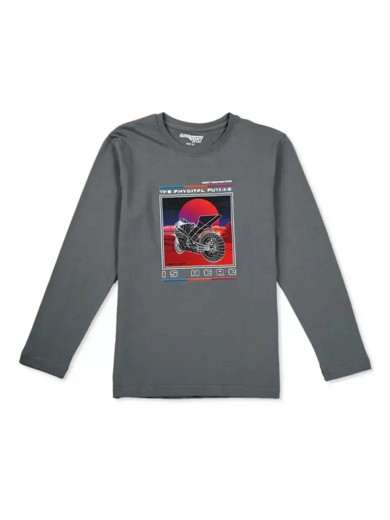 Gini & Jony Boys Printed Cotton T-Shirt Full Sleeves