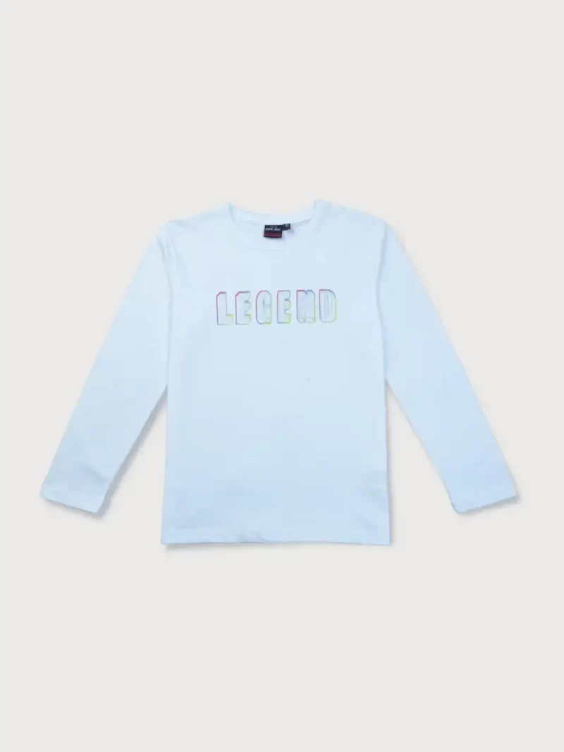 Gini & Jony Boys White Printed Cotton T-Shirt Full Sleeves