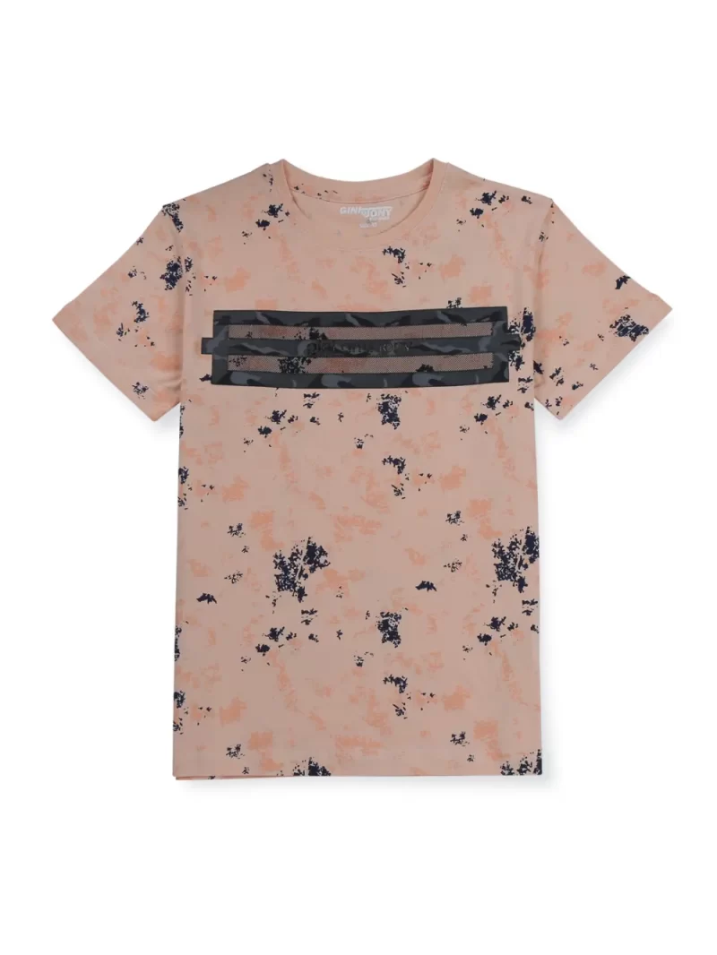 Gini And Jony Boys Peach Abstract Cotton T-Shirt Half Sleeves