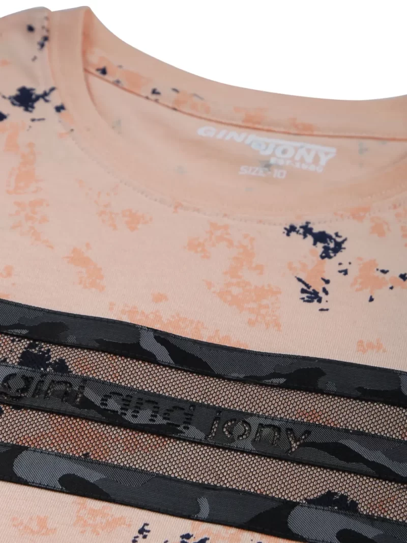 Gini And Jony Boys Peach Abstract Cotton T-Shirt Half Sleeves