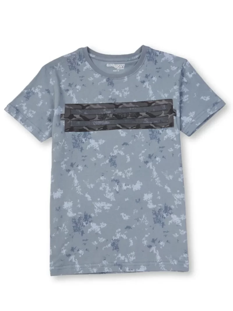 Gini And Jony Boys Grey Printed Cotton T-Shirt Half Sleeves