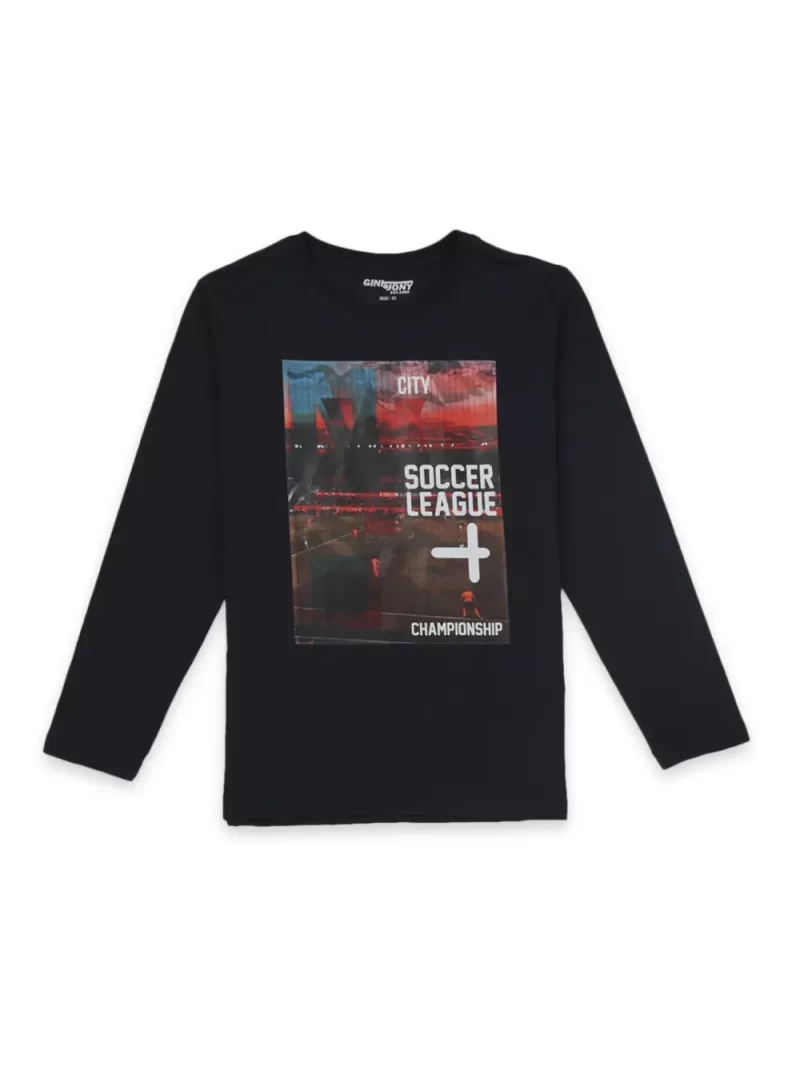 Gini And Jony Boys Navy Graphic Print Cotton T-Shirt Full Sleeves