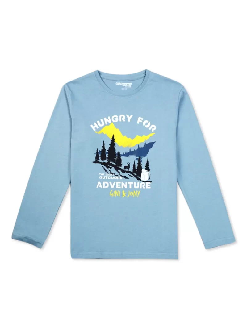 Gini And Jony Boys Blue Graphic Print Cotton T-Shirt Full Sleeves