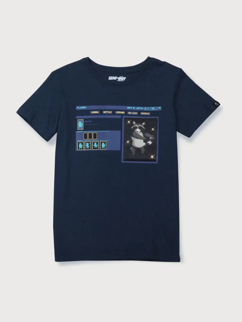 Gini And Jony Boys Navy Typographic Print Cotton Polo T-Shirt Half Sleeves