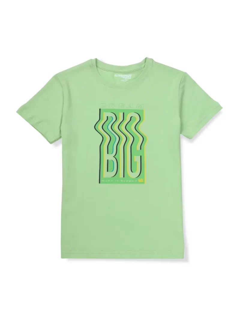 Gini And Jony Boys Green Printed Cotton T-Shirt Half Sleeves