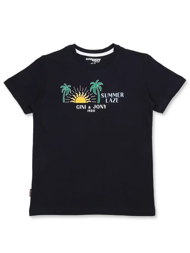 Gini & Jony Boys Black Solid Cotton Half Sleeves T-Shirt