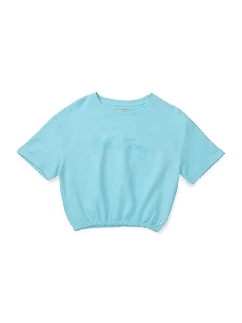 Gini & Jony Girls Blue Solid Cotton Half Sleeves Knits Top
