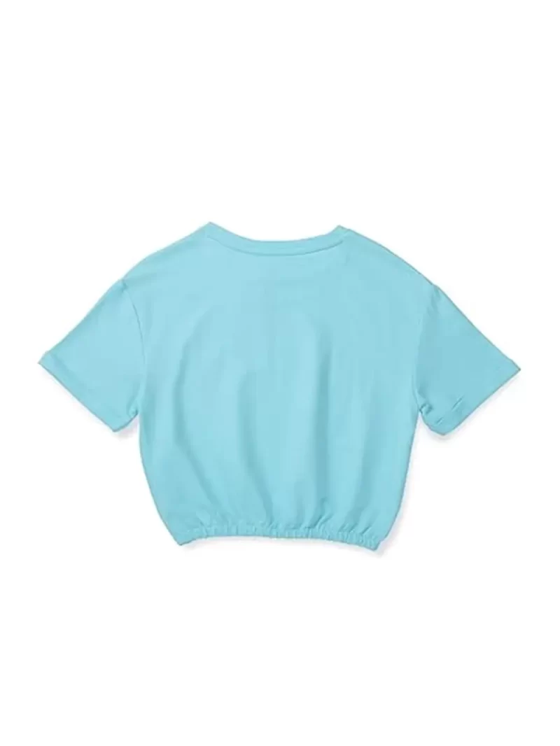 Gini & Jony Girls Blue Solid Cotton Half Sleeves Knits Top