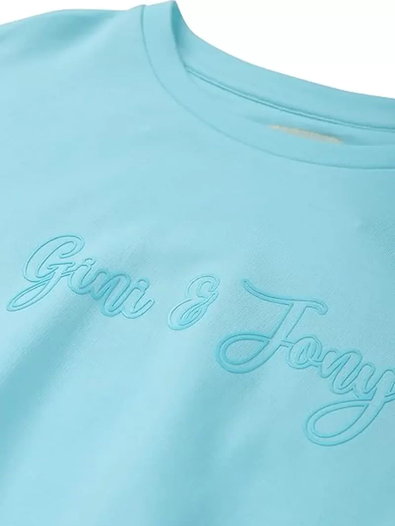 Gini & Jony Girls Blue Solid Cotton Half Sleeves Knits Top