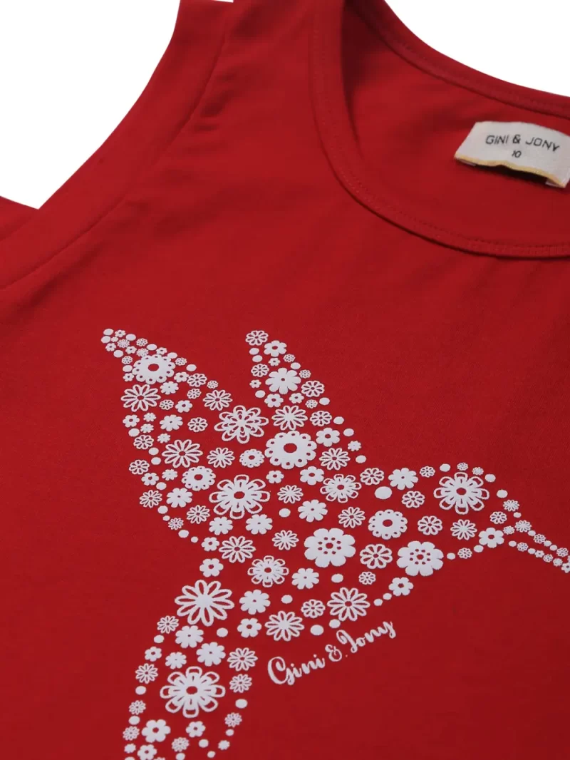 Gini & Jony Girls Red Solid Cotton Sleeveless Knits Top