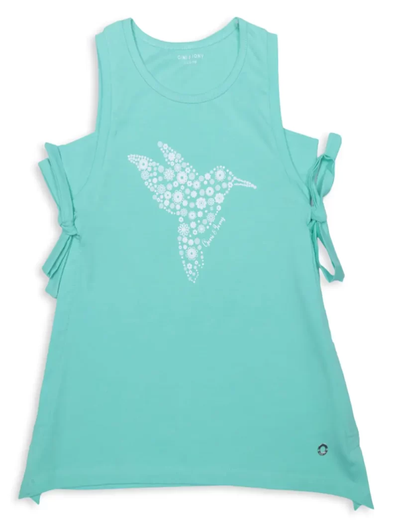 Gini & Jony Girls Green Solid Cotton Sleeveless Knits Top