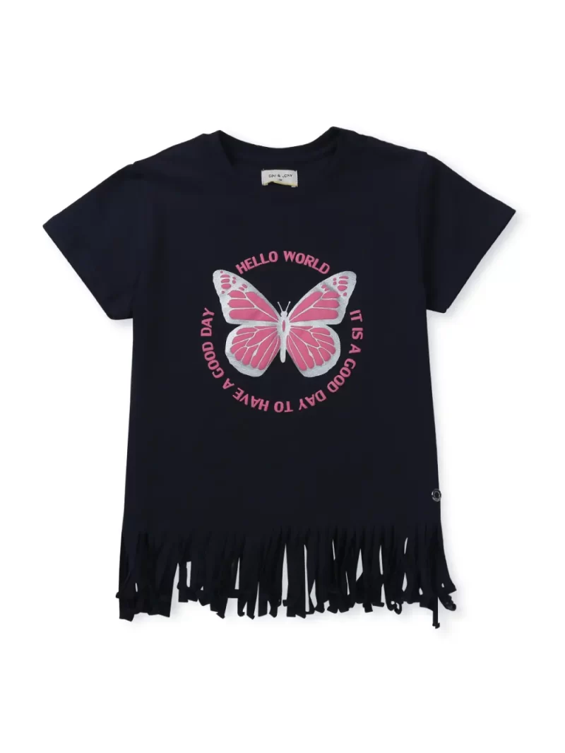 Gini & Jony Girls Yellow Solid Cotton Half Sleeves Knits Top