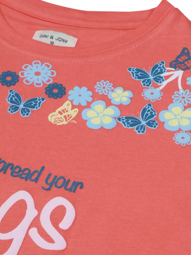 Gini & Jony Girls Pink Solid Cotton Half Sleeves Knits Top