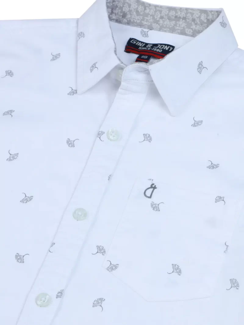 Gini And Jony Boys White Printed Cotton Shirt Half Sleeves