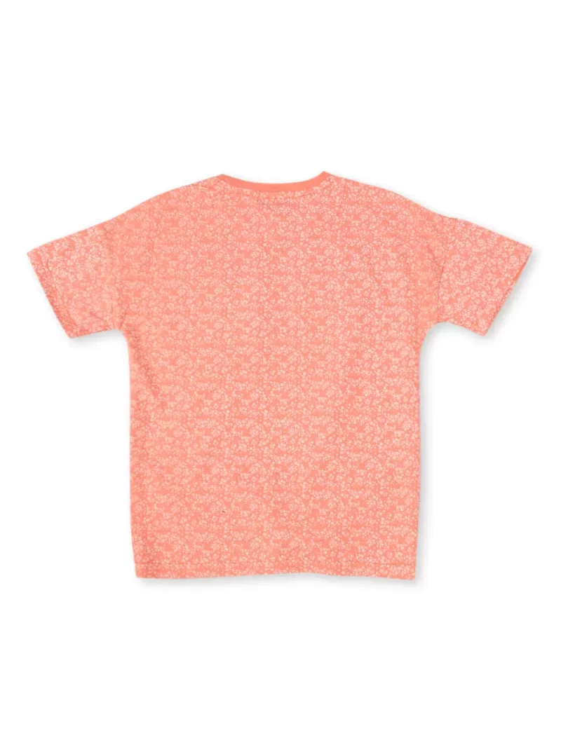 Gini And Jony Girls Peach Printed Cotton Knits Top Half Sleeves