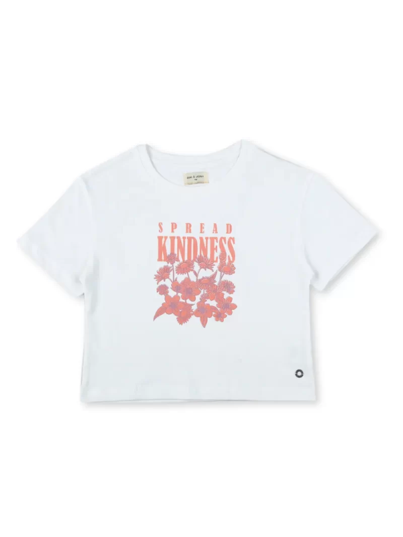 Gini & Jony Girls White Solid Cotton Half Sleeves Knits Top