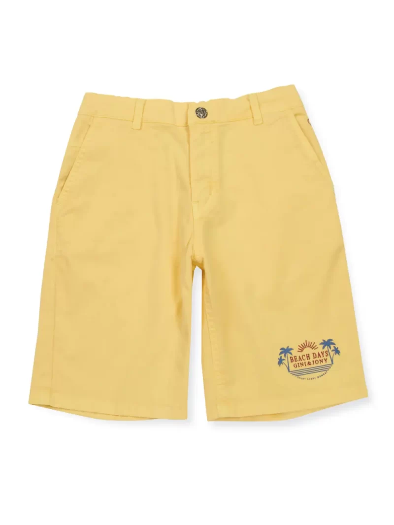Gini And Jony Boys Yellow Printed Cotton Bermuda Elasticated