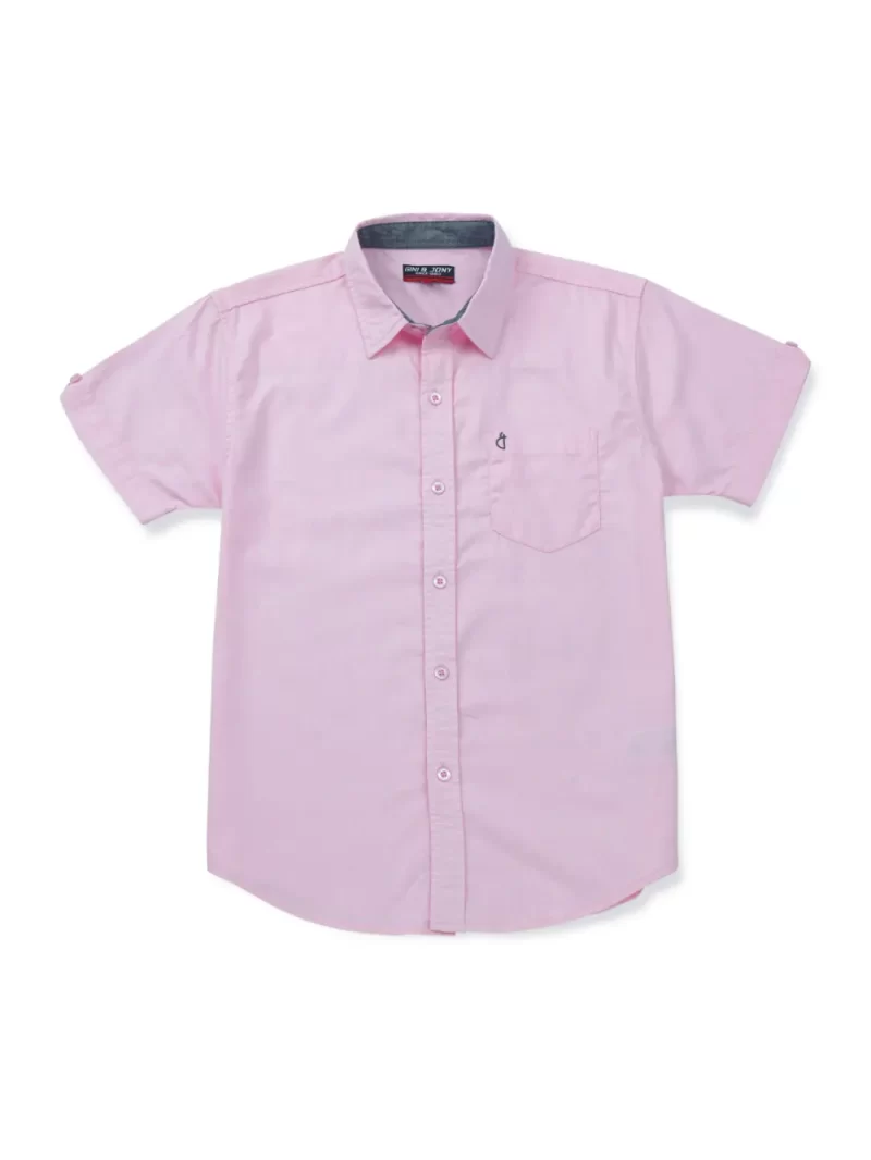 Gini And Jony Boys Pink Solid Cotton Shirt Half Sleeves