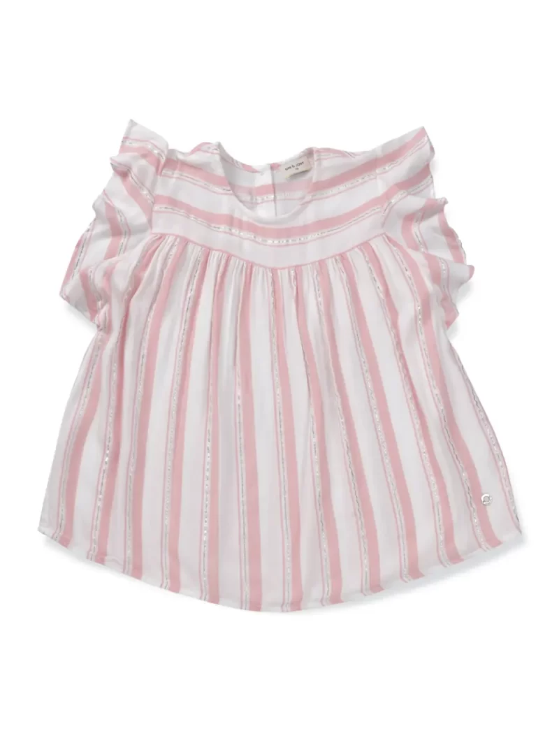 Gini And Jony Girls White Striped Cotton Woven Top Cap Sleeves