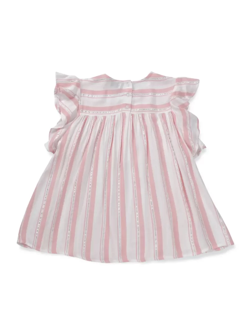 Gini And Jony Girls White Striped Cotton Woven Top Cap Sleeves