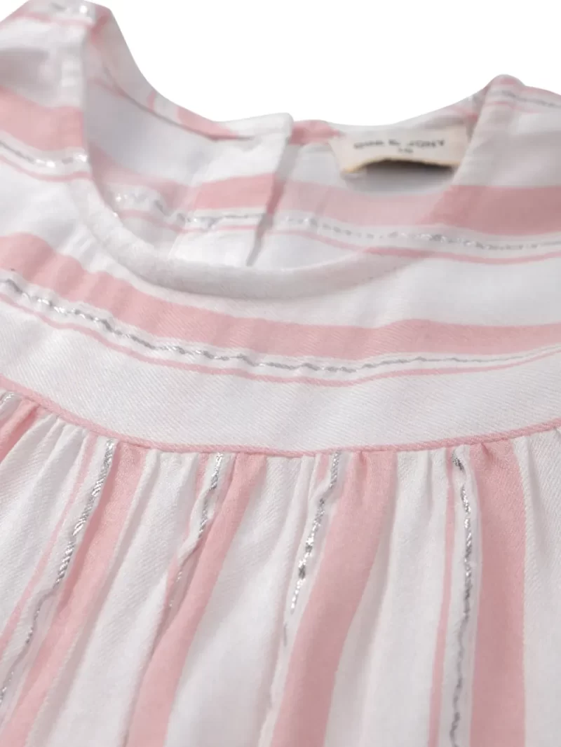 Gini And Jony Girls White Striped Cotton Woven Top Cap Sleeves