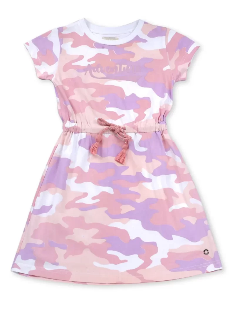 Gini And Jony Girls Pink Camouflage Cotton Dress Half Sleeves