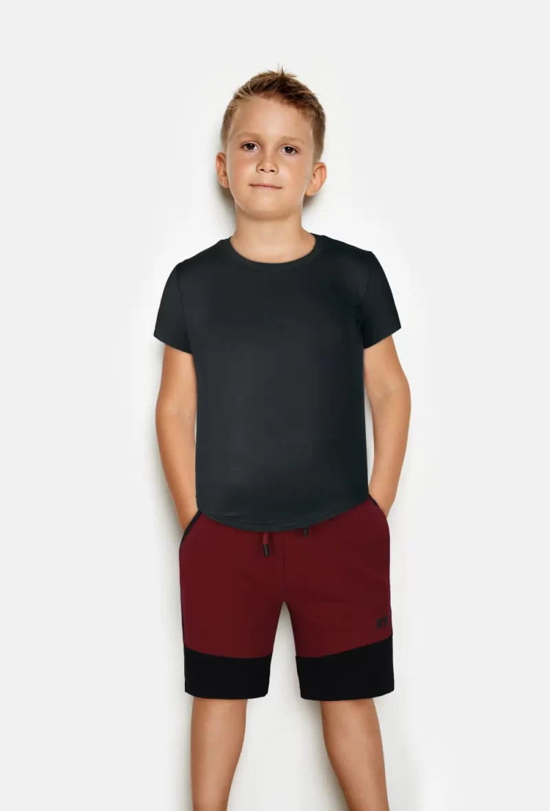Gini And Jony Boys Maroon Colour Block Cotton Bermuda Elasticated