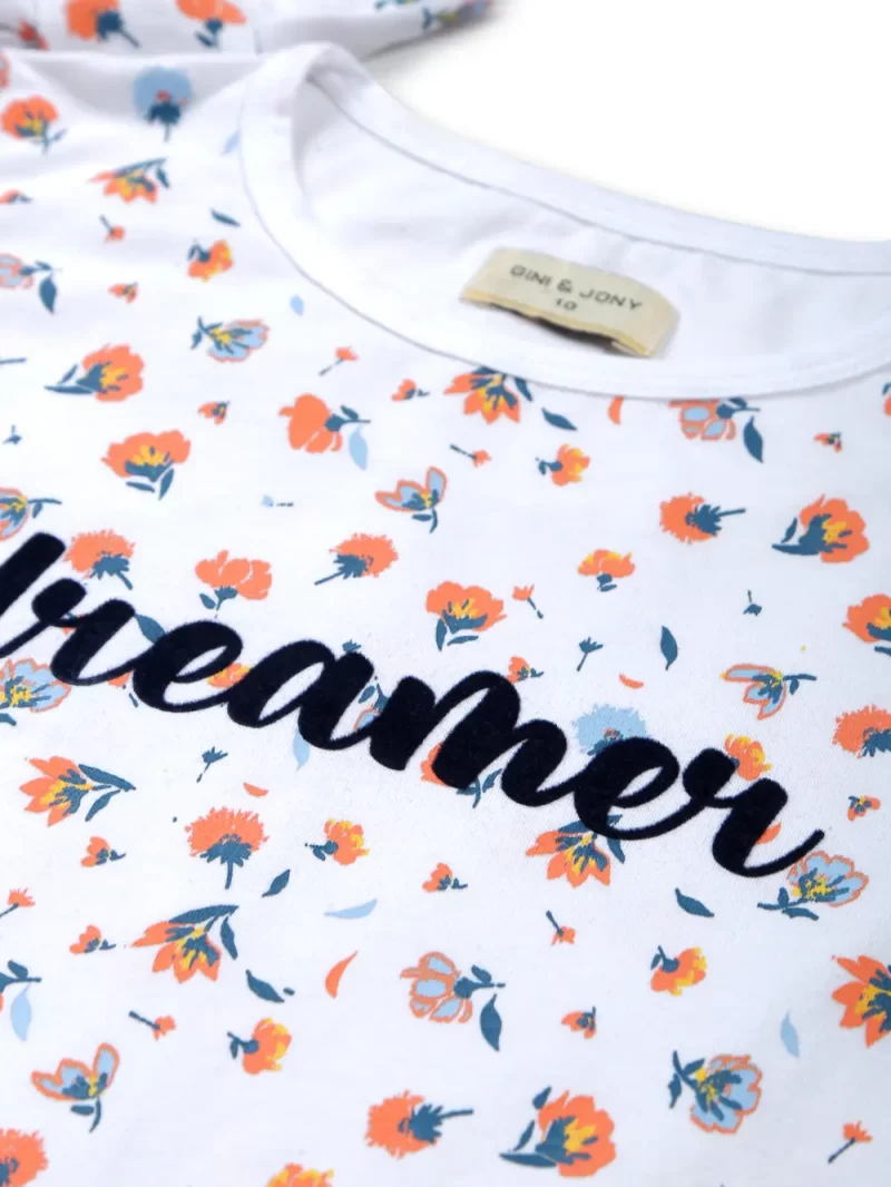 Gini And Jony Boys Off White Abstract Cotton T-Shirt Full Sleeves 13-14Y