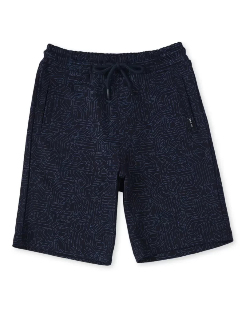 Gini And Jony Boys Navy Blue Printed Cotton Bermuda Elasticated