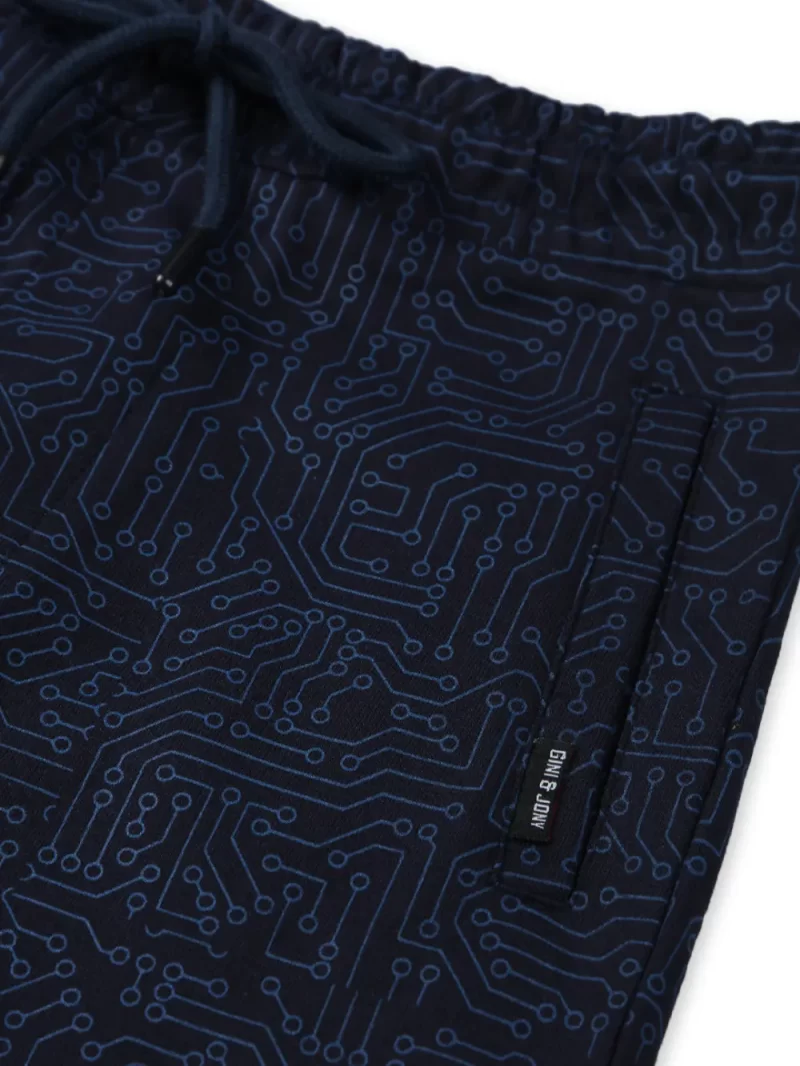Gini And Jony Boys Navy Blue Printed Cotton Bermuda Elasticated