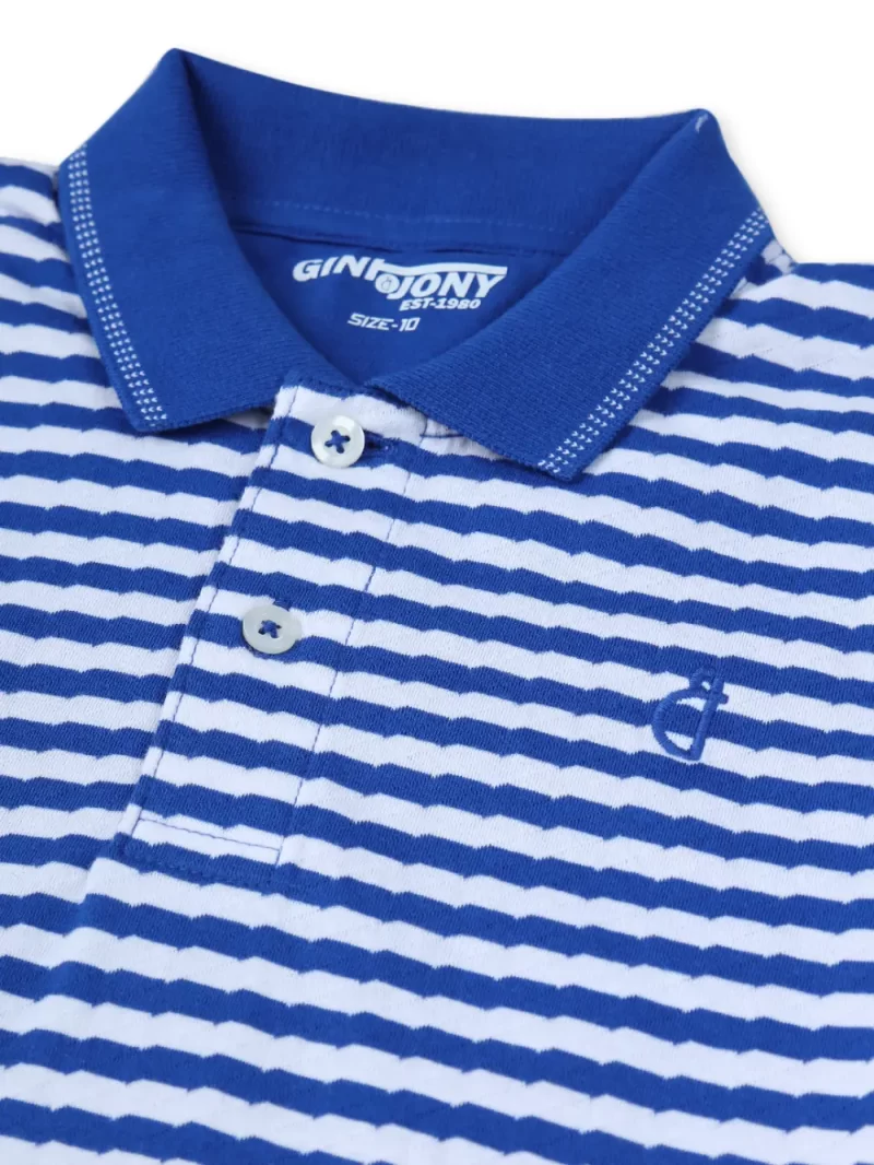 Gini & Jony Boys Blue Stripes Cotton Half Sleeves Polo T-Shirt