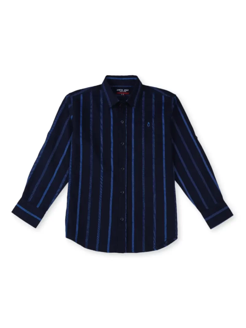 Gini And Jony Boys Navy Blue Stripes Cotton Shirt Half Sleeves